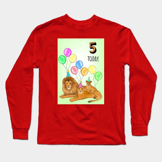 LION FAMILY 5TH BIRTHDAY Long Sleeve T-Shirt by Poppy and Mabel